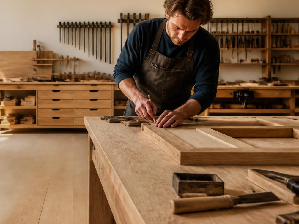 Werkstatt mit Fensterrahmen und Handwerkszeug – Jürgen Lüning Bauelemente, Schlangen